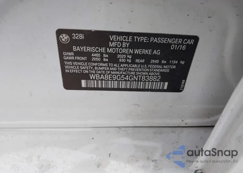 2016 BMW 328I из США, поврежденный, VIN WBA8E9G54GNT83882